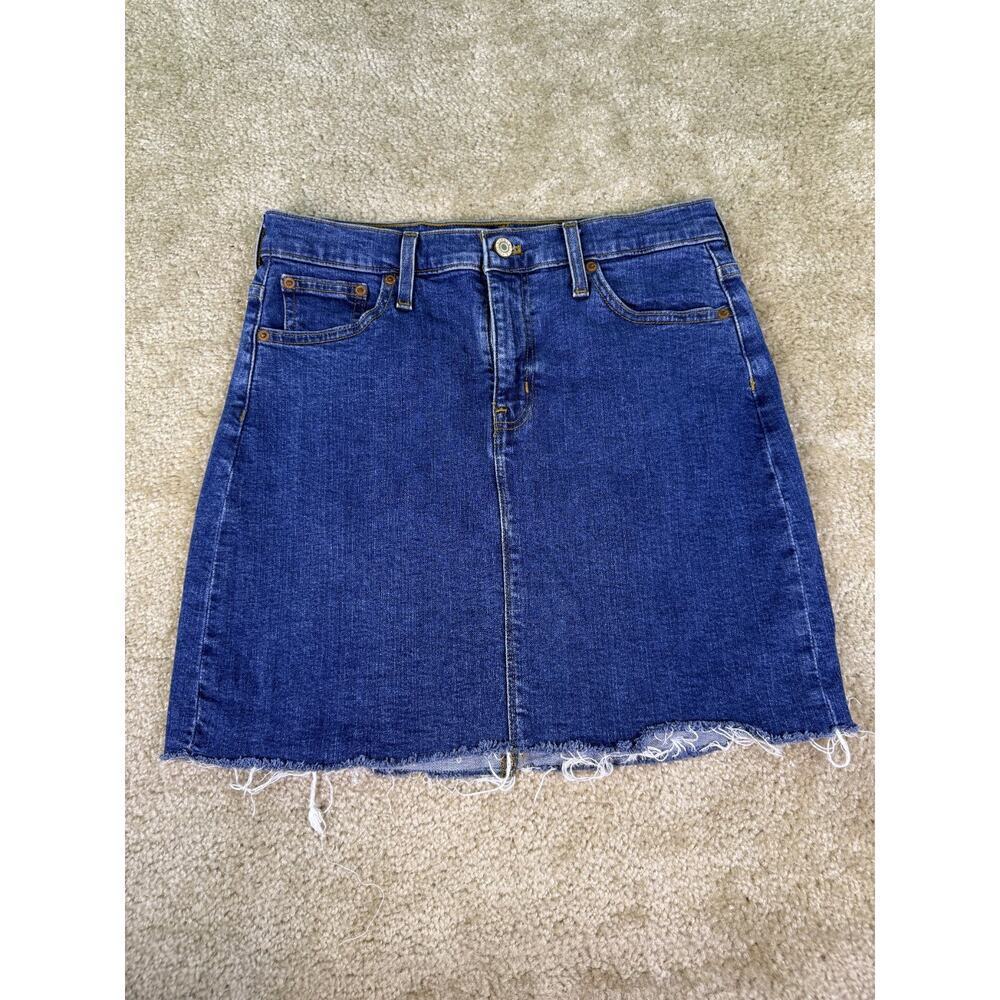 J. Crew Mercantile Mini Skirt Raw Edge Denim Size 0 Stretch 30x16 D022